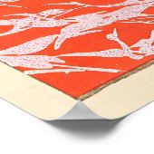 Japanese Crane Kimono Art Print Vermilion Red Wall Poster (Ecke)