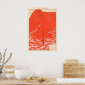 Japanese Crane Kimono Art Print Vermilion Red Wall Poster (Küche)