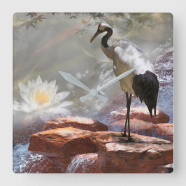 Japanese Crane “Longevity” Quadratische Wanduhr