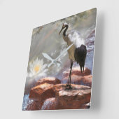 Japanese Crane “Longevity” Quadratische Wanduhr (Winkel)
