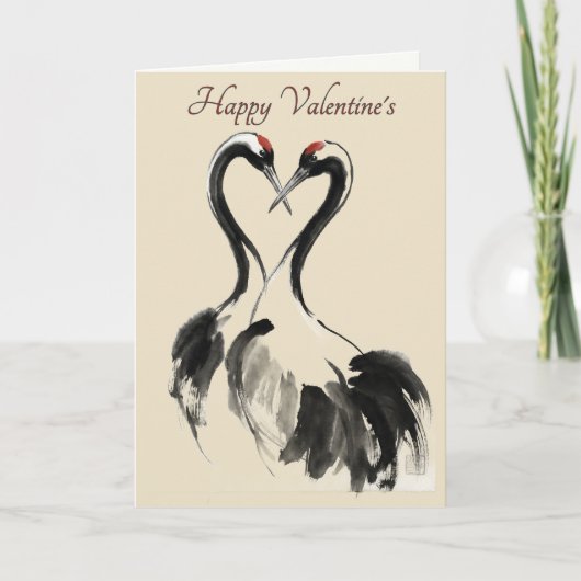 Japanese Crane Love Valentine Card Feiertagskarte (Vorderseite)