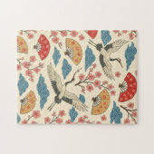 Japanese Crane Sakura Pattern Jigsaw Puzzle  (Horizontal)