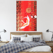 Japanese crane sun Japan sakura red Canvas Art Leinwanddruck (Insitu (Schlafzimmer))
