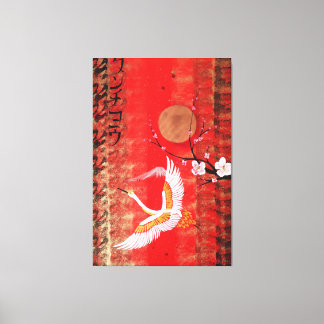 Japanese crane sun Japan sakura red Canvas Art Leinwanddruck