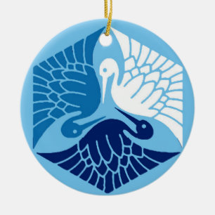 Japanese Cranes, Navy, White, and Light Blue  Keramik Ornament