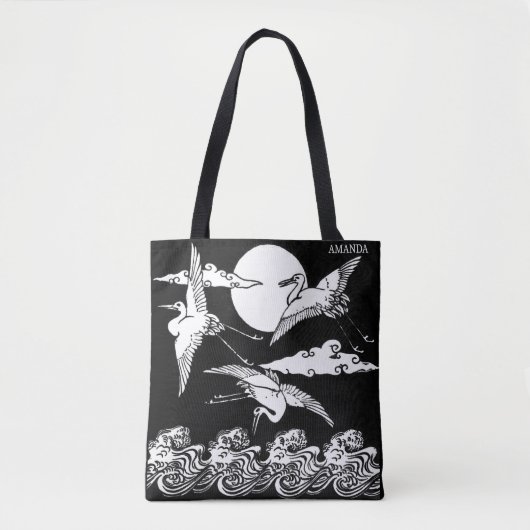 Japanese Cranes Over Waves – Personalized Tasche (Vorderseite)