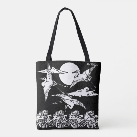 Japanese Cranes Over Waves – Personalized Tasche (Rückseite)