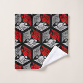 Japanese Cranes, Red, Gray / Grey and Black Badhandtuch Set (Waschlappen)