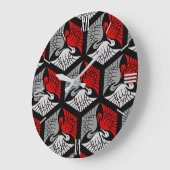 Japanese Cranes, Red, Gray / Grey and Black Große Wanduhr (Winkel)