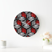 Japanese Cranes, Red, Gray / Grey and Black Große Wanduhr (Zuhause)