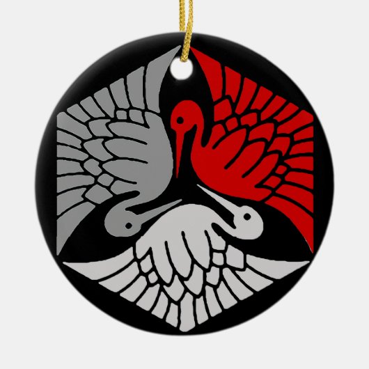Japanese Cranes, Red, Gray / Grey and Black Keramik Ornament (Vorne)