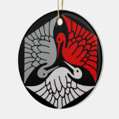 Japanese Cranes, Red, Gray / Grey and Black Keramik Ornament (Links)