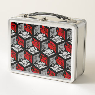 Japanese Cranes, Red, Gray / Grey and Black Metall Lunch Box