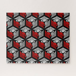 Japanese Cranes, Red, Gray / Grey and Black Puzzle