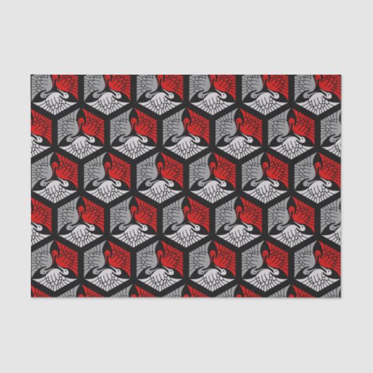 Japanese Cranes, Red, Gray / Grey and Black Seidenpapier (Vorderseite)