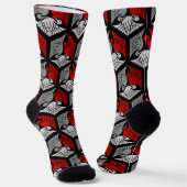 Japanese Cranes, Red, Gray / Grey and Black Socken (Gewinkelt)