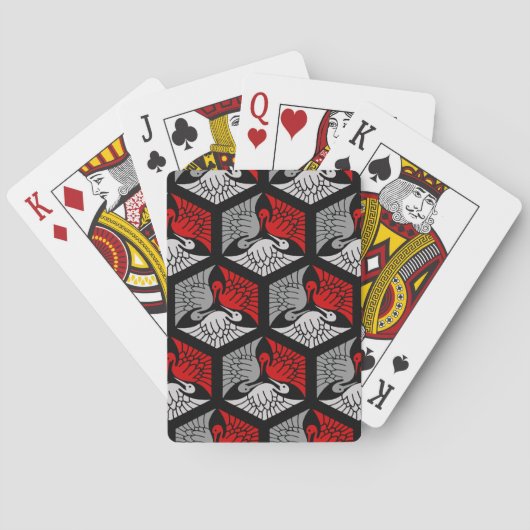 Japanese Cranes, Red, Gray / Grey and Black Spielkarten (Rückseite)