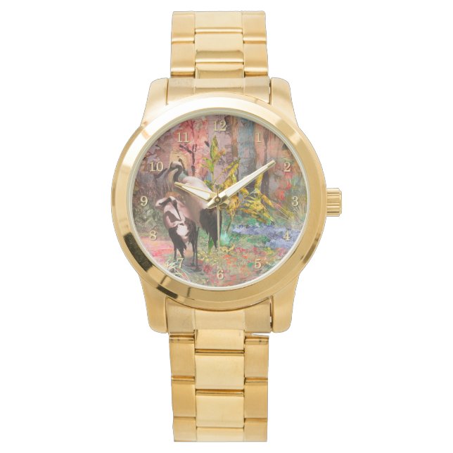 JAPANESE CRANES "Rising Sun" Armbanduhr (Vorderseite)