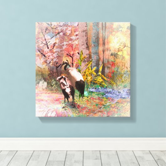 JAPANESE CRANES "Rising Sun" Canvas Print Leinwanddruck (Insitu (Holzboden))