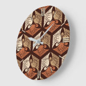 Japanese Cranes, Tan, Rust & Chocolate Brown Große Wanduhr (Winkel)