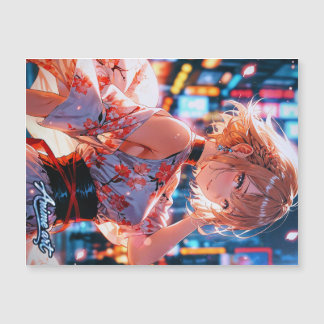 Japanese Cyberpunk Anime Girl Poster | Neon City Magnetkarte