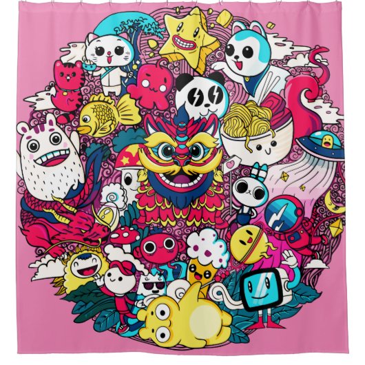 Japanese Doodle Duschvorhang (Vorderseite)