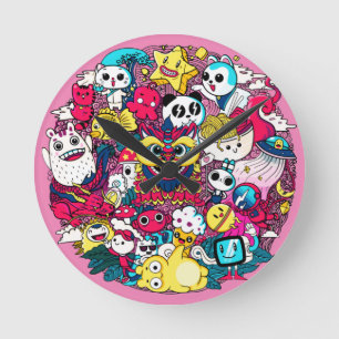 Japanese Doodle Runde Wanduhr