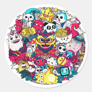 Japanese Doodle Runder Aufkleber
