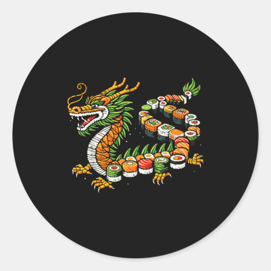 Japanese Dragon Sushi Funny Japanese Food Art Men Runder Aufkleber (Vorderseite)