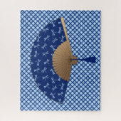 Japanese Fan, Dragonfly Pattern, Cobalt Blue Puzzle (Vertikal)