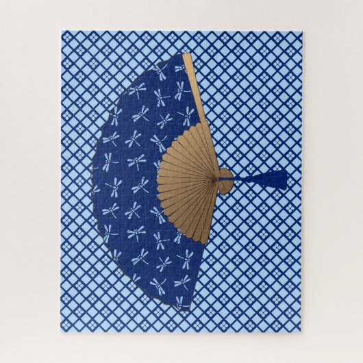 Japanese Fan, Dragonfly Pattern, Cobalt Blue Puzzle (Vertikal)
