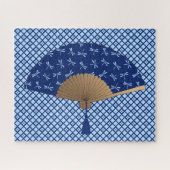 Japanese Fan, Dragonfly Pattern, Cobalt Blue Puzzle (Horizontal)