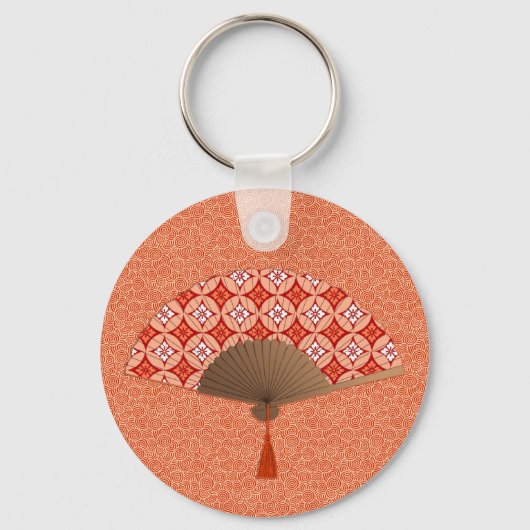 Japanese Fan, Shippo Motif, Mandarin Orange Keycha Schlüsselanhänger (Vorderseite)