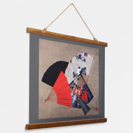 Japanese Five Fans, Hokusai, Ukiyoe Wandteppich Mit Holzrahmen (Gewinkelt)