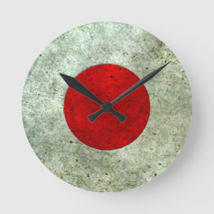 Japanese Flag Aged Steel Effect Runde Wanduhr