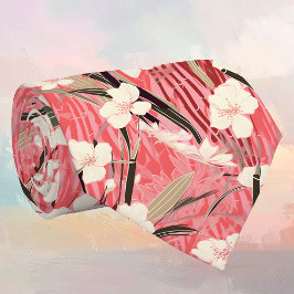 Japanese Floral Blossoms in White on Pink Burgundy Krawatte