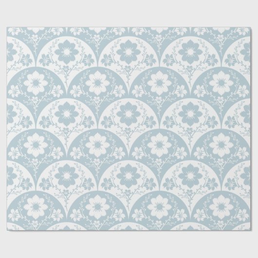 Japanese Floral Pattern in Soft Blue and White Geschenkpapier (Flach)