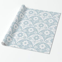 Japanese Floral Pattern in Soft Blue and White Geschenkpapier