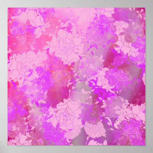 Japanese flowers pink patterns poster (Vorne)