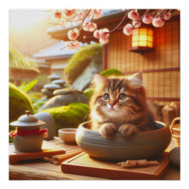 Japanese fluffy brown tabby cat poster