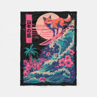 Japanese Fox Surfing Wave Great Wave Japan  Fleecedecke