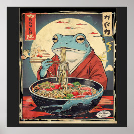 Japanese Frog Eating Ramen  for funny food lovers Poster