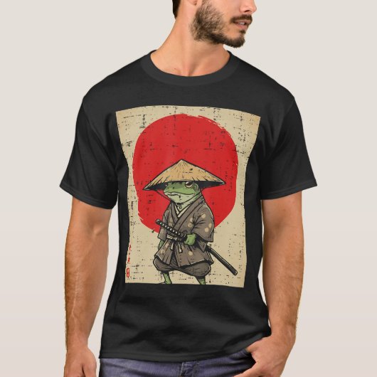 Japanese Frog Samurai Katana Sun Kimono Art Men Wo T-Shirt (Vorderseite)