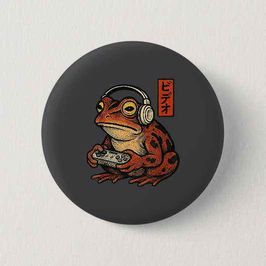 Japanese Gamer Frog Art Men Women Boys Funny Vinta Button (Vorderseite)