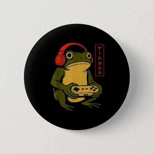 Japanese Gamer Frog Art Men Women Boys Funny Vinta Button (Vorderseite)