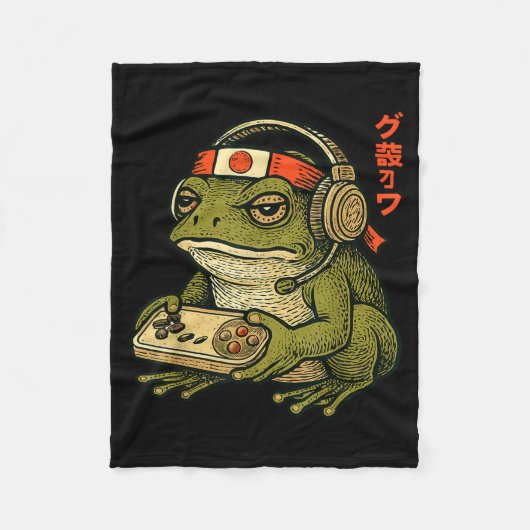 Japanese Gamer Frog Art Men Women Boys Funny Vinta Fleecedecke (Vorderseite)