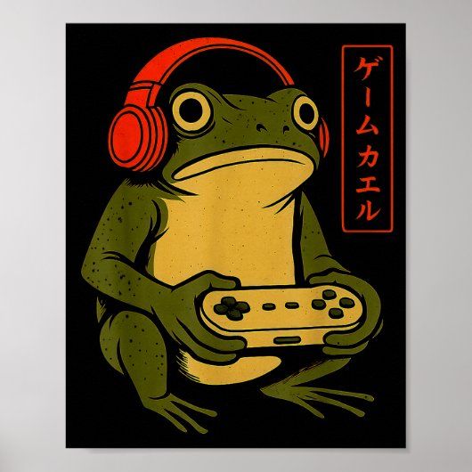 Japanese Gamer Frog Art Men Women Boys Funny Vinta Poster (Vorne)