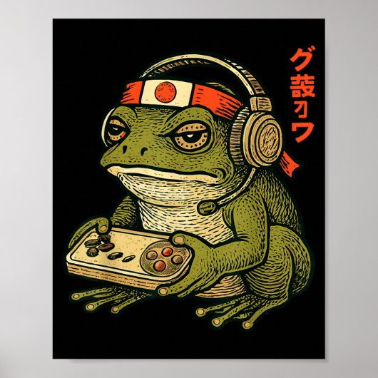 Japanese Gamer Frog Art Men Women Boys Funny Vinta Poster (Vorne)