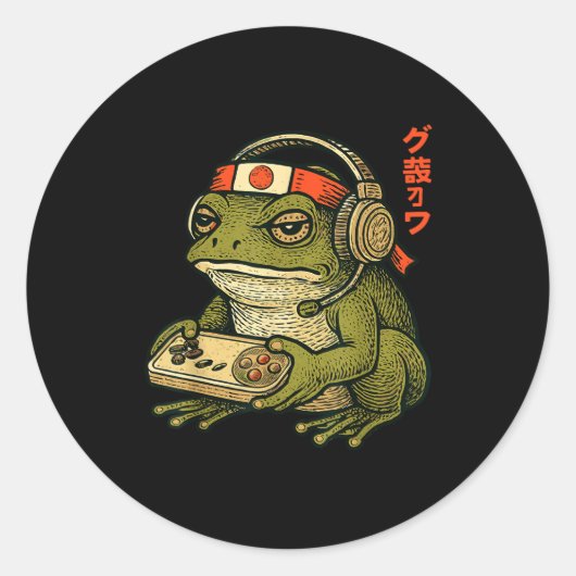 Japanese Gamer Frog Art Men Women Boys Funny Vinta Runder Aufkleber (Vorderseite)