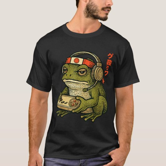 Japanese Gamer Frog Art Men Women Boys Funny Vinta T-Shirt (Vorderseite)